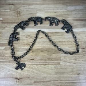 Vintage Silver Tone Elephant Family Hip Boho Chain Belt 43”
